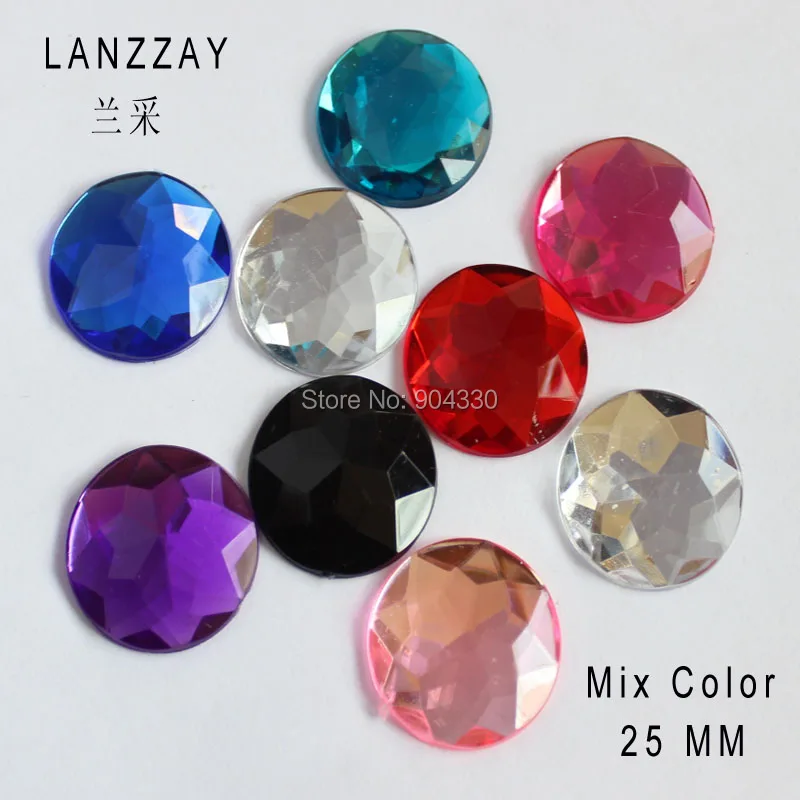 

Free Shipping LANZZAY 50pcs Mix 25MM Round Flat Back Rhinestone Triangular Facets Acrylic Diamond DIY Jewelry Craft Decoration