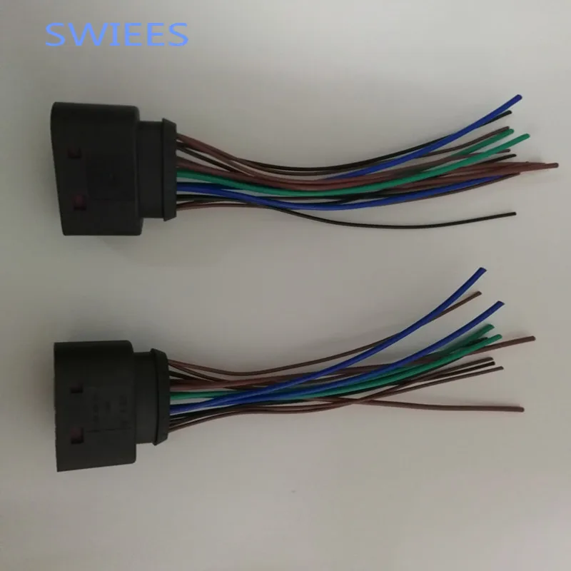 

SWIEES 2pcs 14 pin Car Headlamp Front light Connector Adatper auto xenon lamp plug socket 1J0973737 1J0 973 737 For VW