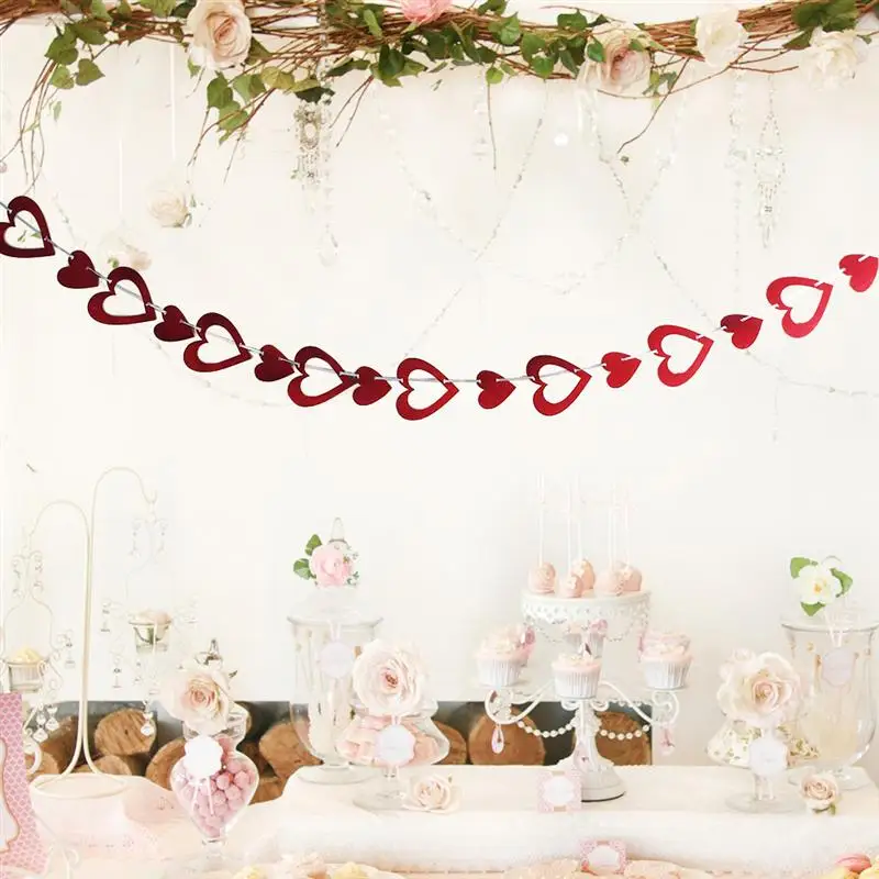 3 Meters Heart Garland Ribbon Banner Hanging Ornament Decoration for Valentines Day Anniversary Weddings Parties Backdrop