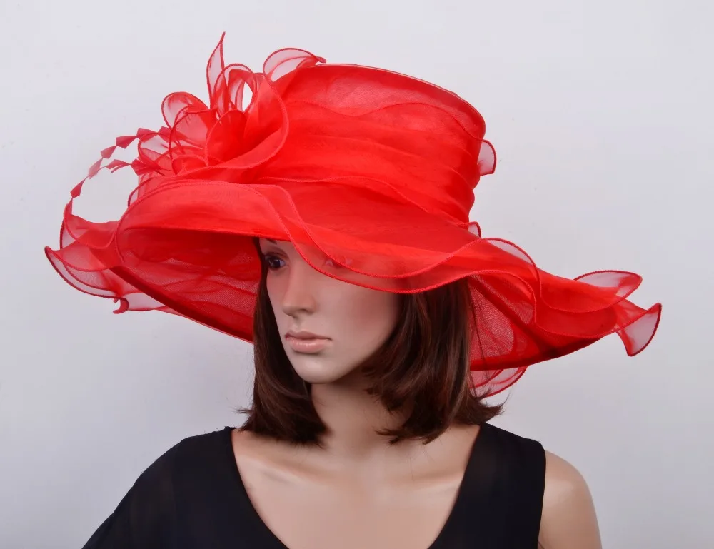 Красное официальное платье шляпа с органзой sinamay шляпа для Свадебный церковный