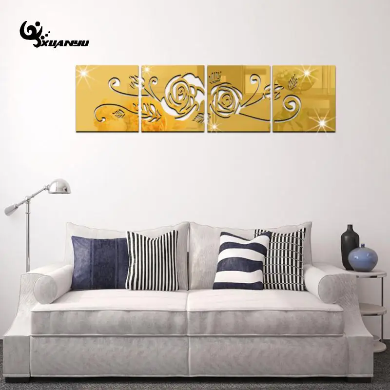 حار بيع Acrycle جدار ملصقا DIY ملصقات للمرايا للتلفزيون أريكة خلفية جدار غرفة النوم الديكور ديكور المنزل تقريبا 4 قطعة/المجموعة
