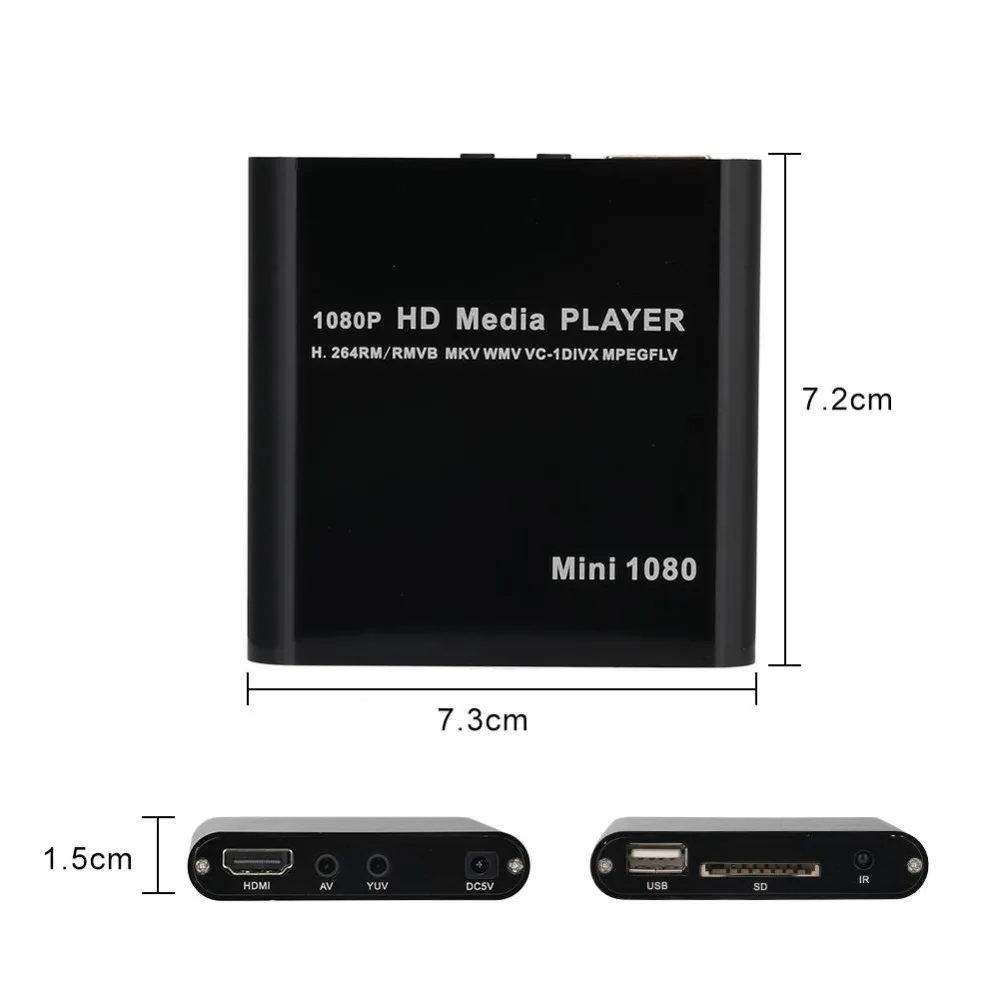 Нам штекер Mini HDMI Media Player 1080P Full HD ТВ видео Мультимедийный проигрыватель с поддержкой MKV/RM-SD/USB/SDHC/MMC HDD-HDMI