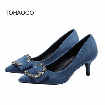 

2020 spring new women shoes tip head high heels women fashion Suede rhinestone thin heel ladies shoes heels women pumps obuv