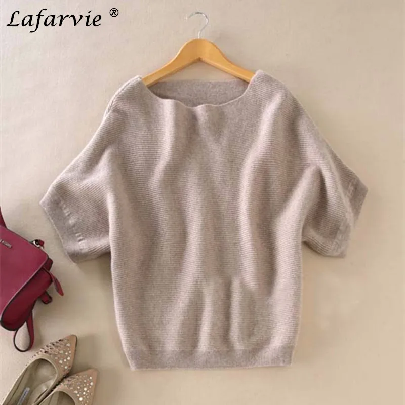 Lafarvie Hot Sale Quality Casual Cashmere Blended Slash Neck Half Sleeve Loose Cashmere Sweater Knit Wonen Pullover 6Color S-XL Lafarvie Hot Sale Quality Casual Cashmere Blended Slash Neck Half Sleeve Loose Cashmere Sweater Knit Wonen Pullover 6Color S-XL