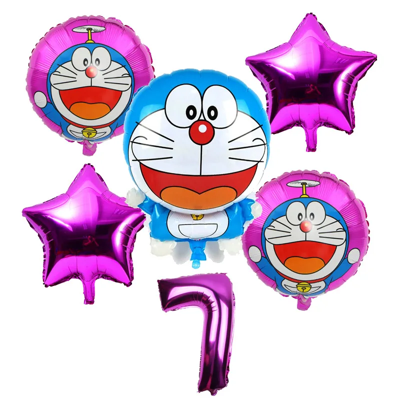 14 шт./лот мультфильм Doraemon воздушные шары из фольги День Рождения украшения 16 дюймов синий и розовый номер и точка латекса много детские игрушки - Цвет: 6pcs