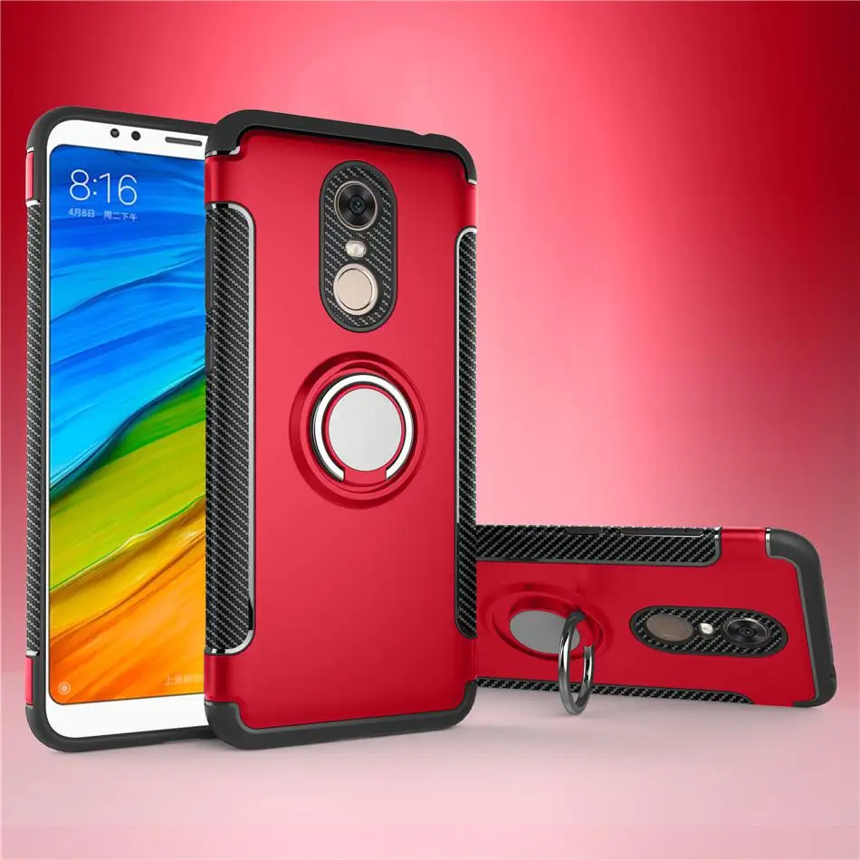 Для Xiaomi Redmi 5 Plus чехол Note 5 Pro 5A Prime гибридная силиконовая Броня металлическое кольцо-держатель для пальца Xiomi Xiaomi Redmi5 чехол для телефона - Цвет: Red