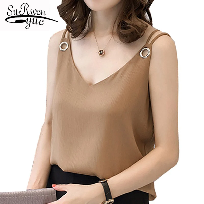 

fashion summer sexy V collar Camis women's clothing sleeveless chiffon ladies tops plus size women camis Sling blusas 0174 30