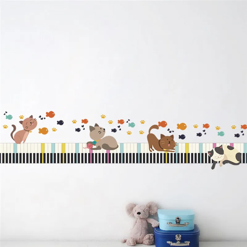 

funny cat paw fish piano wall sticker for kids room home decor wall decals murals children bedroom decoration