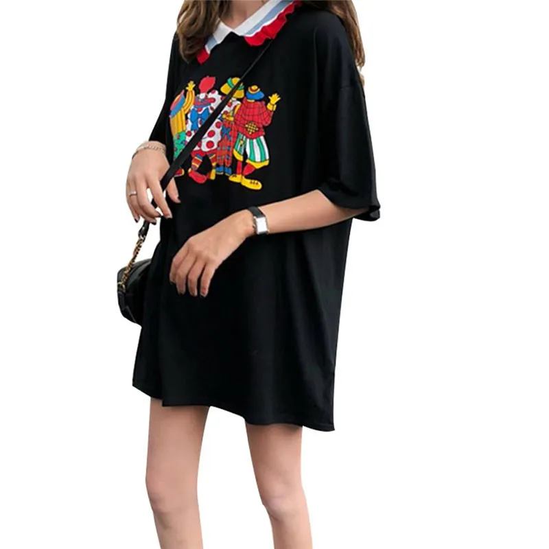 

Lychee Girls Cartoon Print Dress Ruffles Turn Down Collar Short Sleeve Women Mini Dress Spring Summer Preppy Style Sweet Dresses
