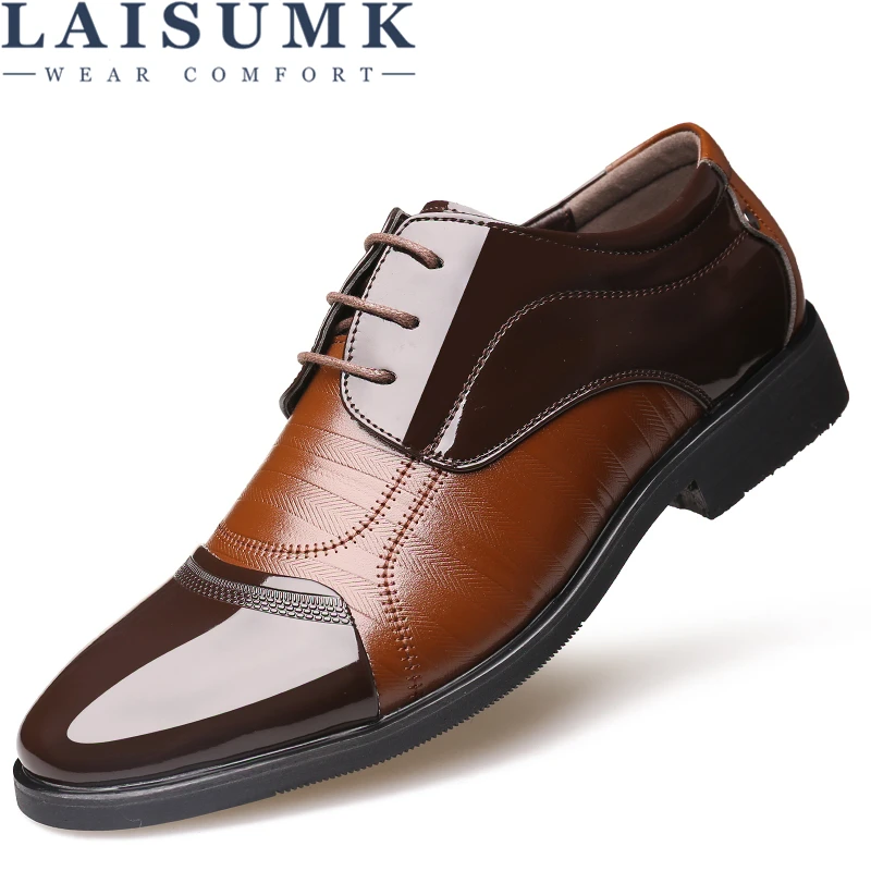 

LAISUMK Man Breathable Leather Shoes Quality Solid Color Shoes Slip On Men Leather Loafers Lace Up Casual Minimalist Male Flats