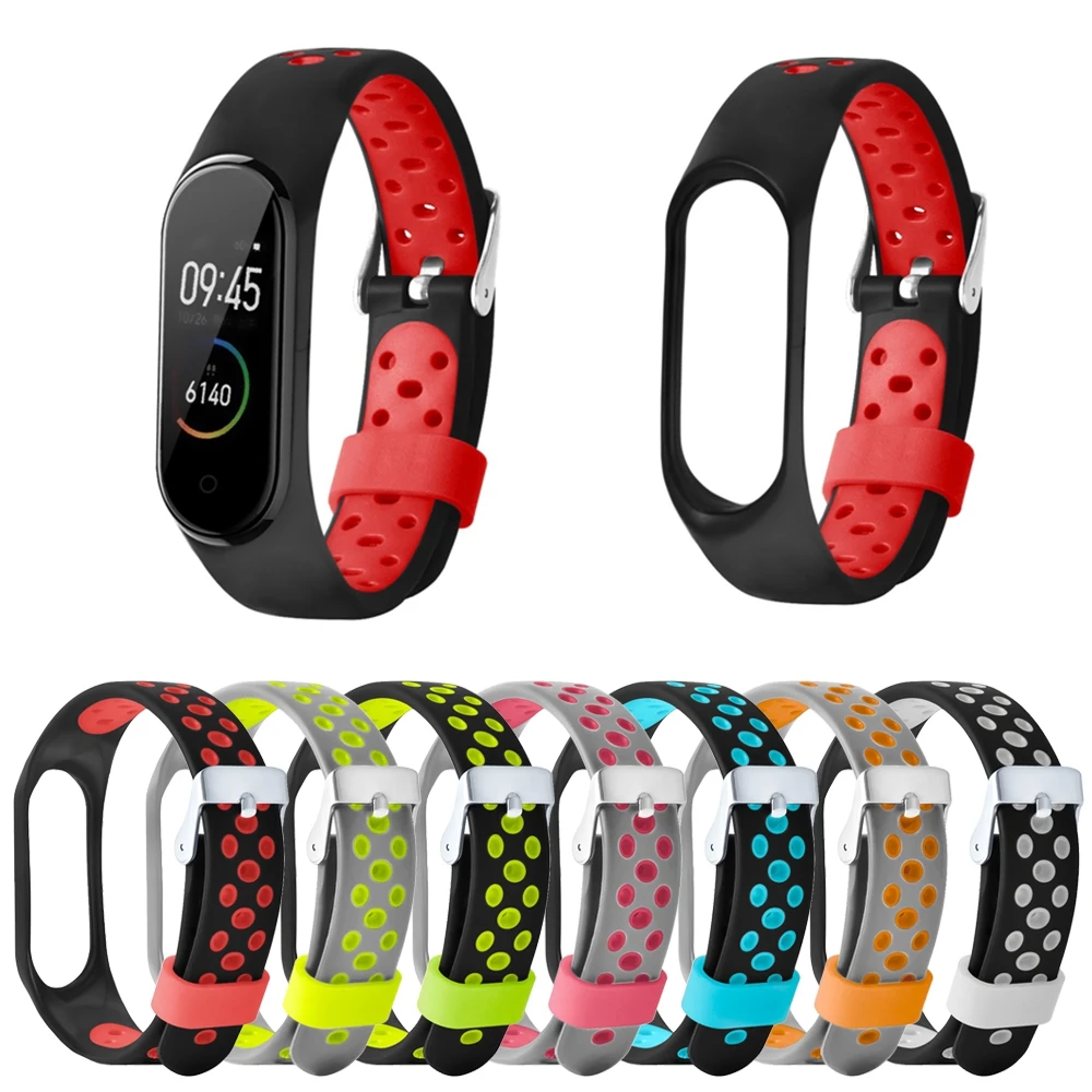 Silicone Wristband for Xiaomi Mi Band 3/4 MiBand Double Color Strap With stainless steel buckle Smart Accessories | Электроника