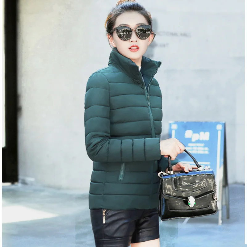 New  Stand Collar Women Basic Jacket Winter Slim Solid Autumn Womens Winter Jackets Short Ladies Coat Ja