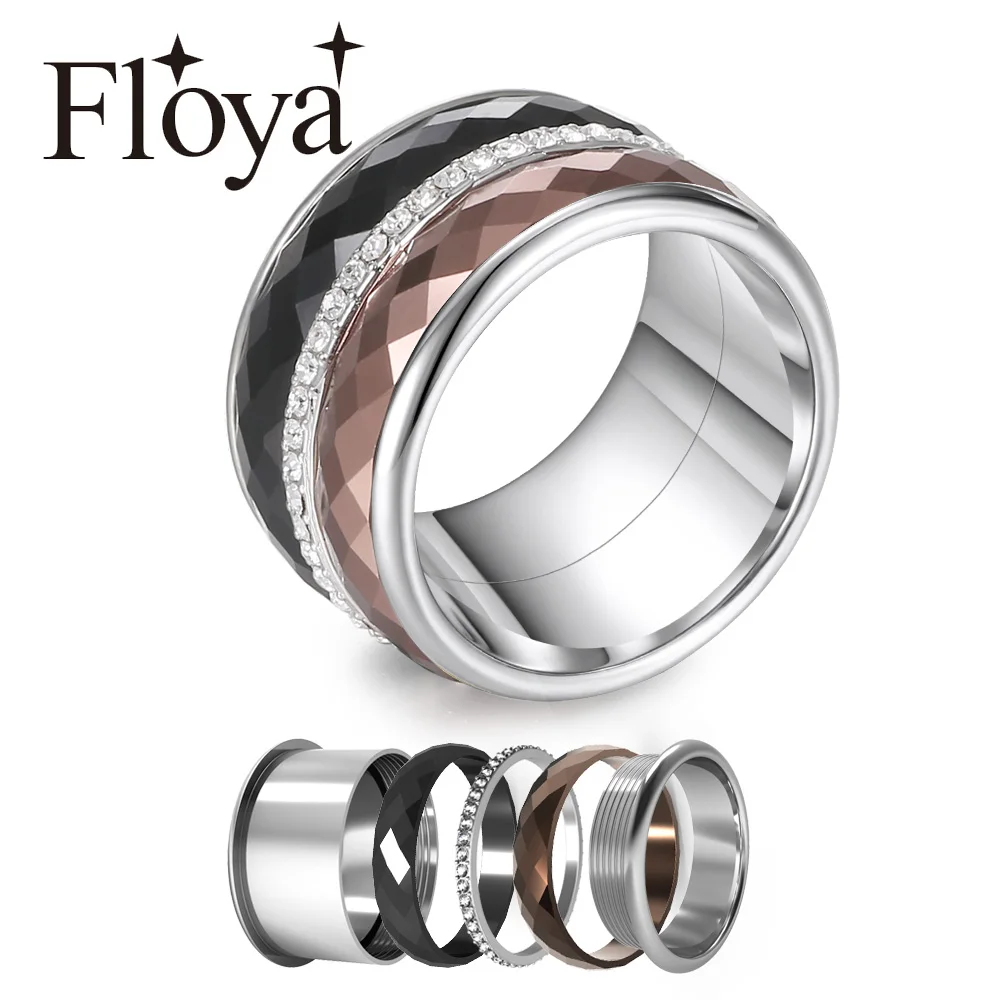 

Floya Full Zircon Titanium Rings 3 Layers Stainless Steel Interchangeable Band Arctic Symphony Wedding Ring Femme Gift For Girl