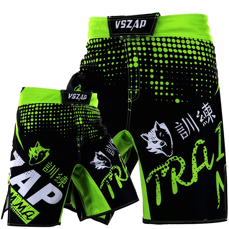 VSZAP Men's MMA Short Boxe GreenMuay Thai Boxing Shorts Printing MMA