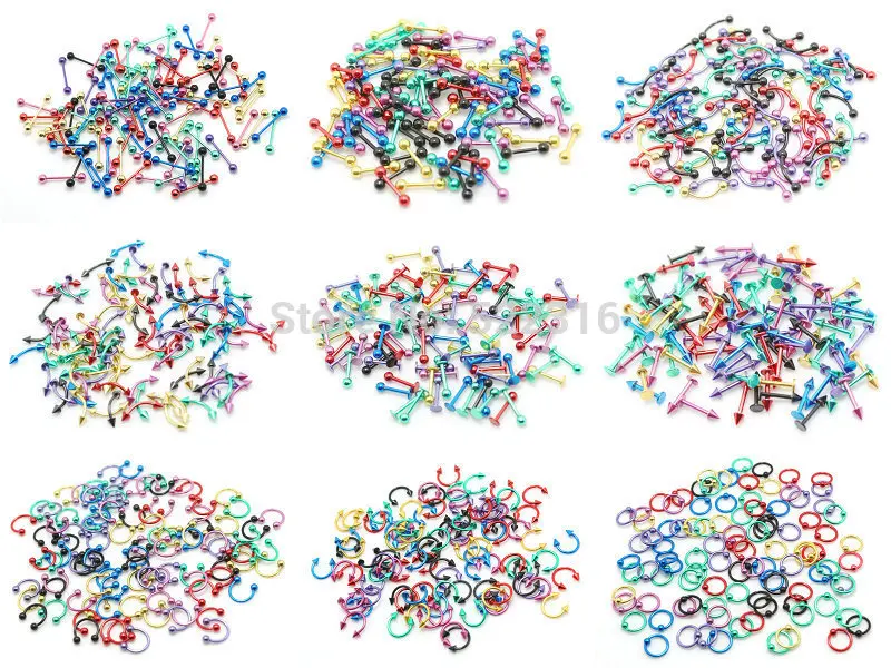 Пирсинг, ювелирное изделие, смешанные партии, 900 шт, цветные кольца для языка, серьги, кольцо для бровей, украшения для губ cbr captive rings