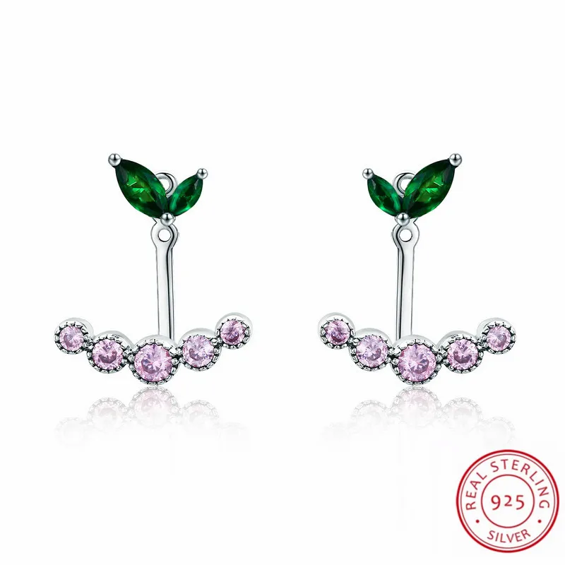

Women Fashion Silver Jewelry Spring Style Lovely Elegant Green & Pink CZ S925 Sterling Silver Earrings for Women Cute Earrings