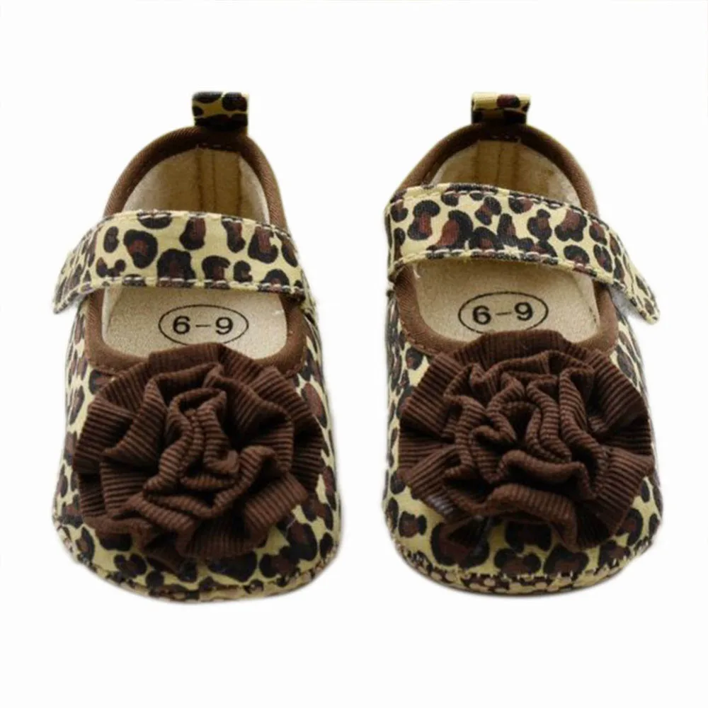 

Fashion Baby Newborn Girl Brown Leopard Flower Crib First Walkers Pre-Walkers Flower Shoes