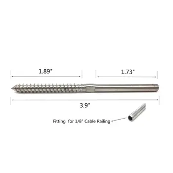 

Lag Screw Stud Thread Fitting Terminal, 1/8" Cable Railing Hardware Stainless Steel 316 Marine Grade 20 Pack