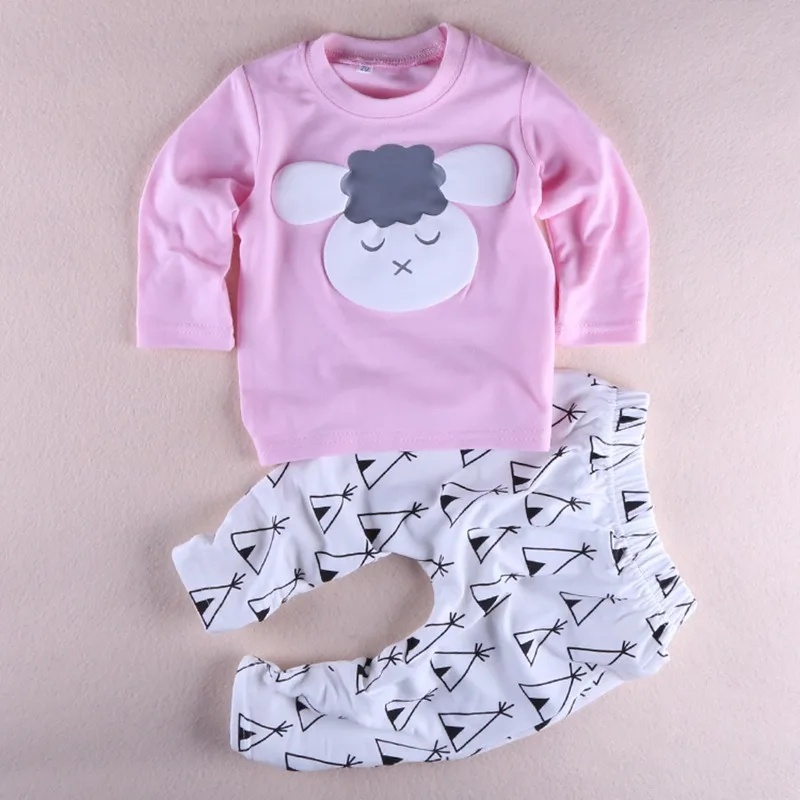 2Pcs New Cute Baby Girl Clothes Infant girls pajamas 2 pieces set T-shirt+pants Little sheep cotton bebe girls clothing outfit