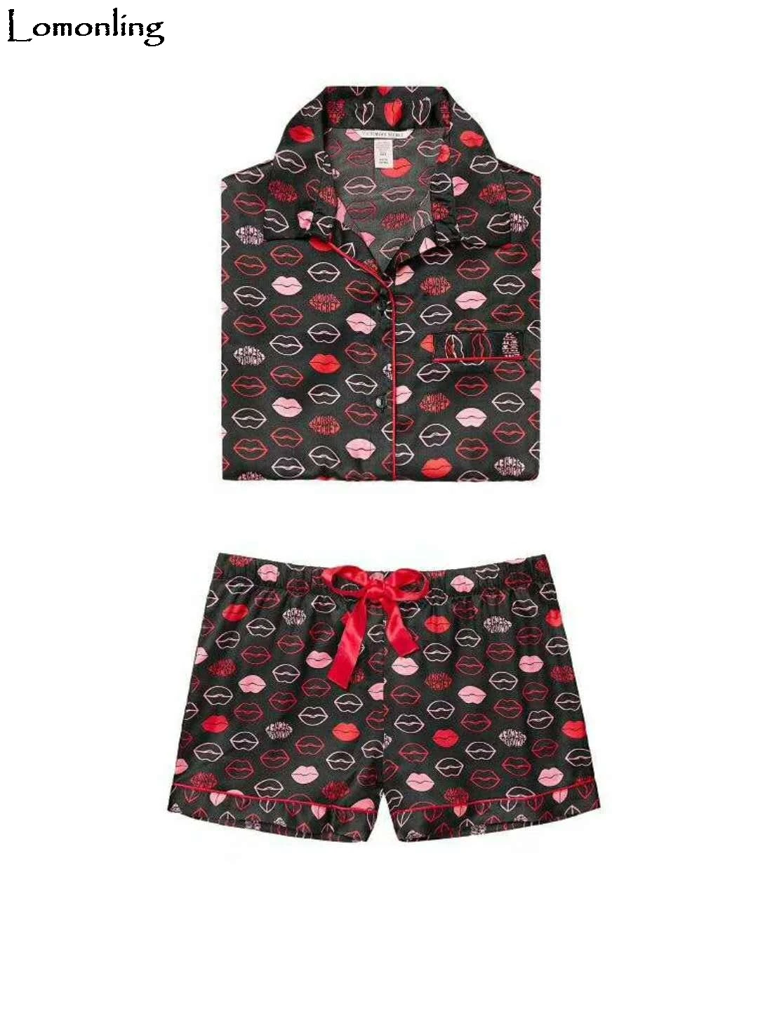 Lomonling Summer vs lips pattern satin comfort women's lounge Pajamas