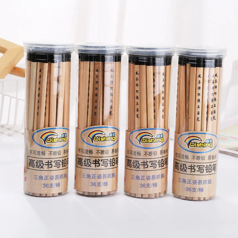 

36pcs student stationery Weisheng barreled HB logs 36 environmental triangular pencils children writing pencils wholesale