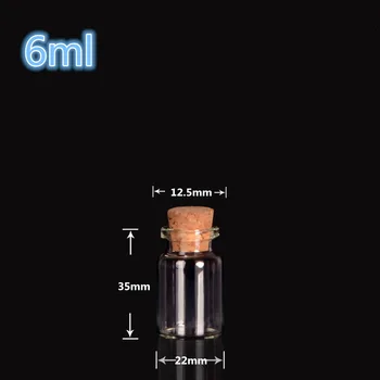 

22*35*12.5mm 6ml Small Glass Vials Jars Test Tube With Cork Stopper Empty Glass Transparent Clear Bottles 100pcs