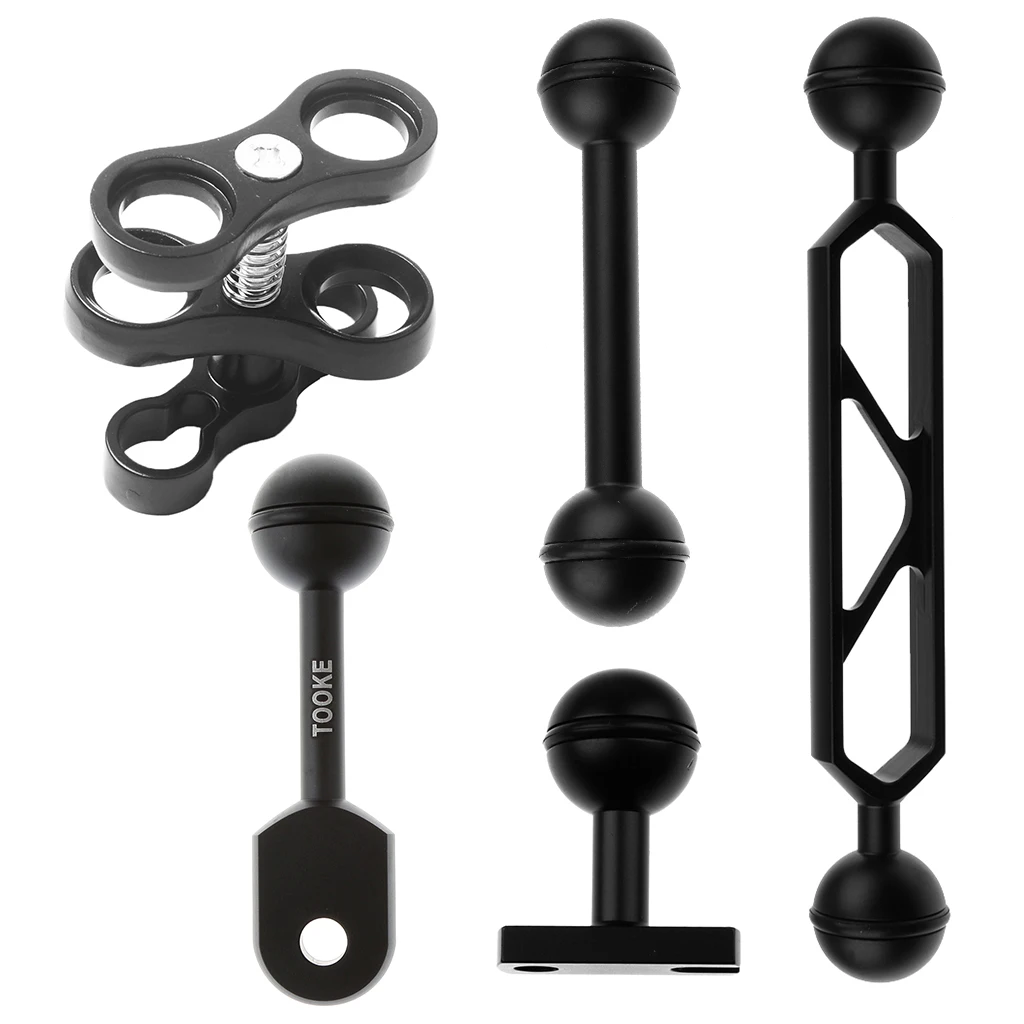 Set of 5 Scuba Diving Camera Ball Joint Arm Connector & Clamp Mount & Ball Adapter Base Diving Light Arm Clip