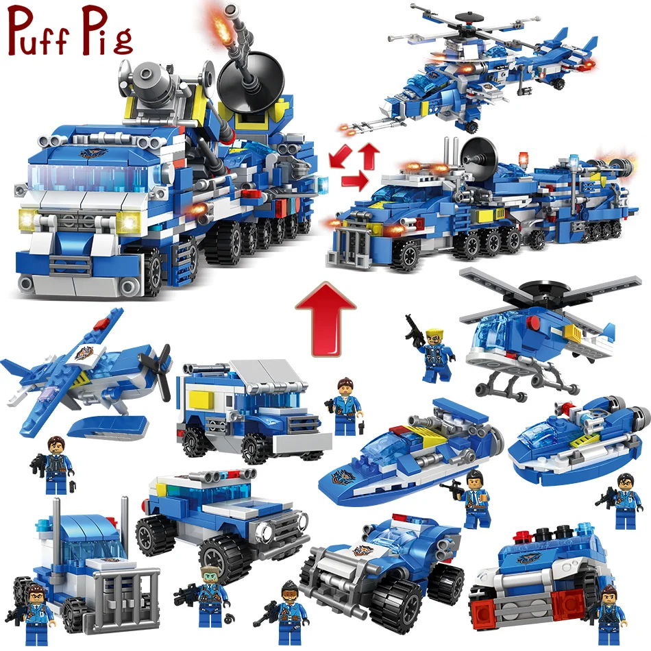 

PuffPig 780PCS legorreta City Police Truck Car Figures Building Blocks Police Station helicopter Bricks Kids Toys For Children