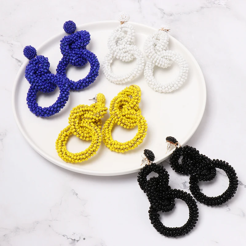 

FASHIONSNOOPS Charm Vintage Bohemian Beads Earrings for Women Party Jewelry Resin Handmade Pendant Dangle Drop Earrings 2019