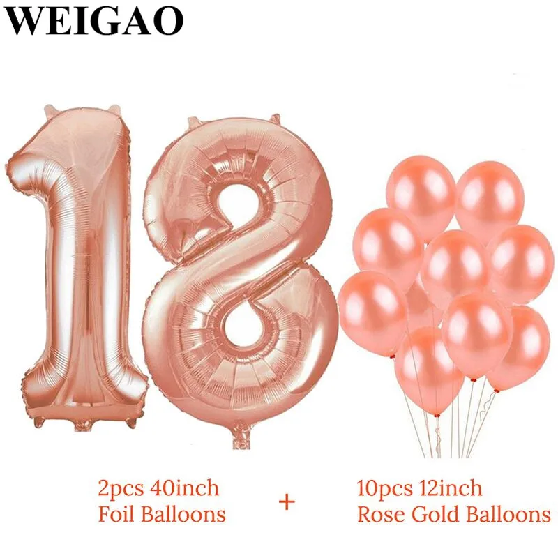 WEIGAO розовое золото День рождения воздушных шаров из латекса, счастливый 30/40/50/60th день рождения Deocr взрослых Юбилей событие надувные шары для вечеринки - Цвет: 12Pcs Balloons