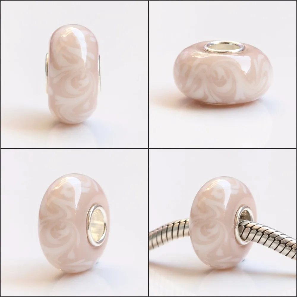 925 Sterling Silver Bead With Flower Glass Charms Compatible Fit Troll European Brand  DIY Bracelet Jewelry Gift For Woman (6)