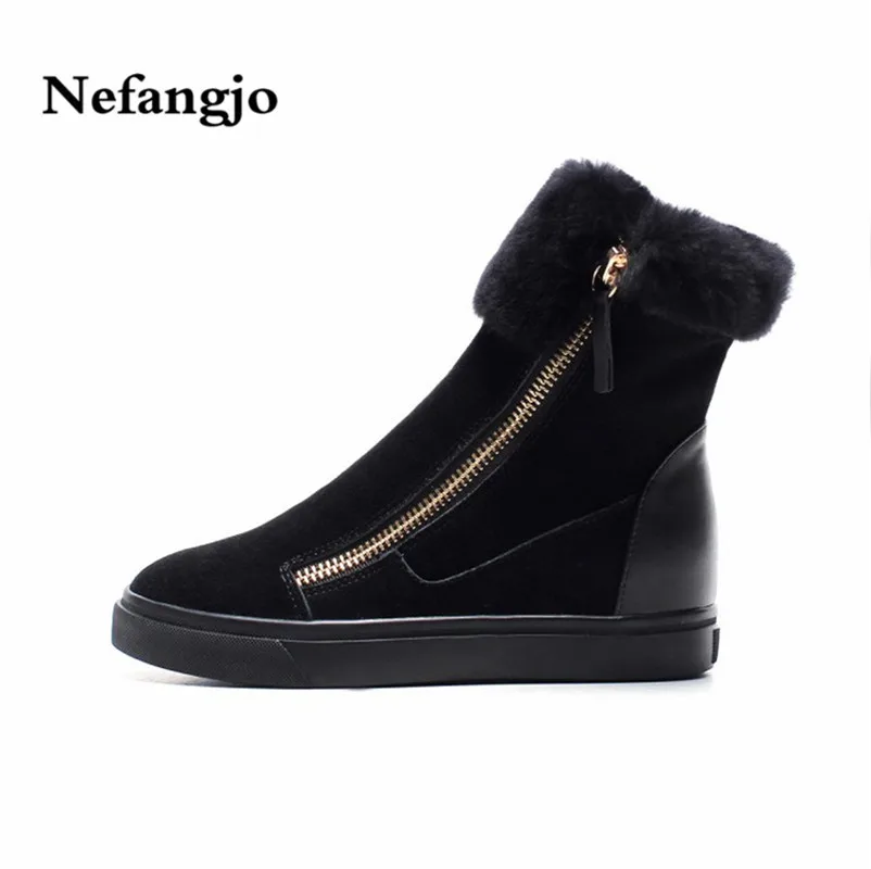 

Nefangjo 2018 Winter Women Sheepskin wool-one Ankle Boots Sexy Round Toe Wedges Heels Warm Snow Boots Women Non-Slip Women boots