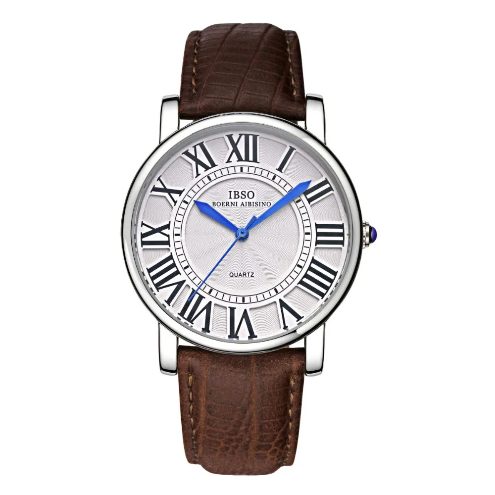 

IBSO Men's Casual Watch Stainless Steel Waterproof Genuine Leather Strap Watch Analog Wristwatches 6801