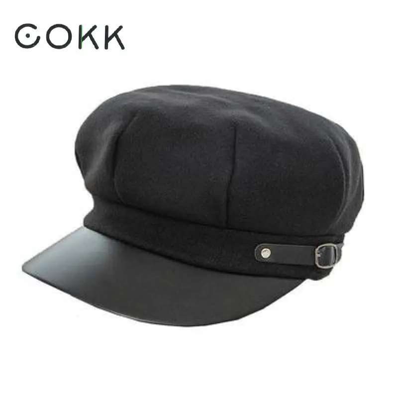 

COKK Autumn Winter Beret Octagonal Hat Female Flat top Gorras Womens Hat
