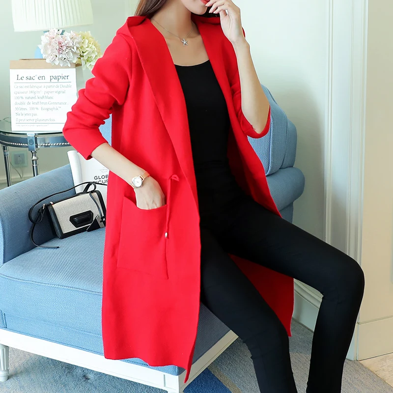 

Knitwear Cardigan 2019 fall new women's long section long-sleeved hooded Korean loose large size jacket tide