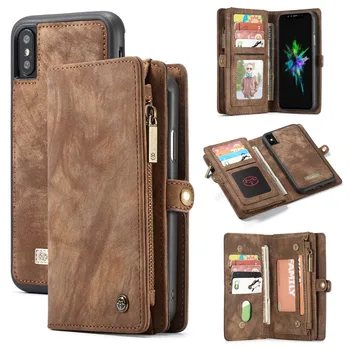

Wallet case for iPhone XS max 2 in 1 removable luxury retro leather Case flip with magnetic for iPhone XR X 7 8 6 6S plus cases