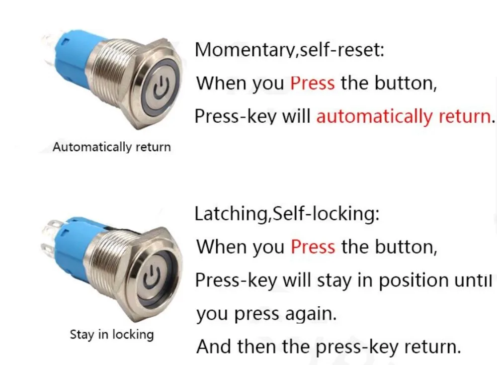 Metal Push Button Switch 16mm With LED light 3V 12V 24V 220V (6)
