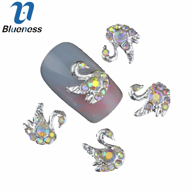 10 Pcs/Lot 3D Beauty Swan Design Stud Supplies Crystal AB Rhinestones For Manicure DIY Charms Nail Art Decorations TN925|ab rhinestones|crystal