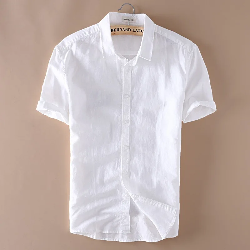 Льняные рубашки мужские повседневные с коротким рукавом 4XL размера плюс белые с отложным воротником мужские Летние Гавайские каникулы мужские рубашки Y006 - Цвет: White