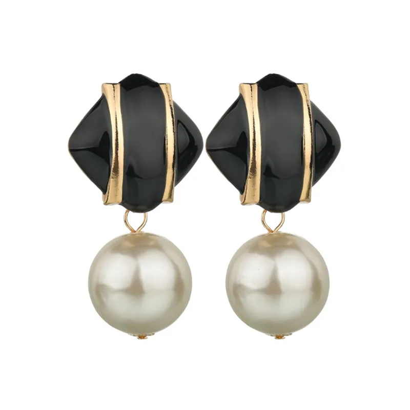 

1Pcs Black Natural Baroque Pearl Enamel Earrings White Blue Red long Jewelry For Women Gift Fashion Jewelry For Women Super Deal