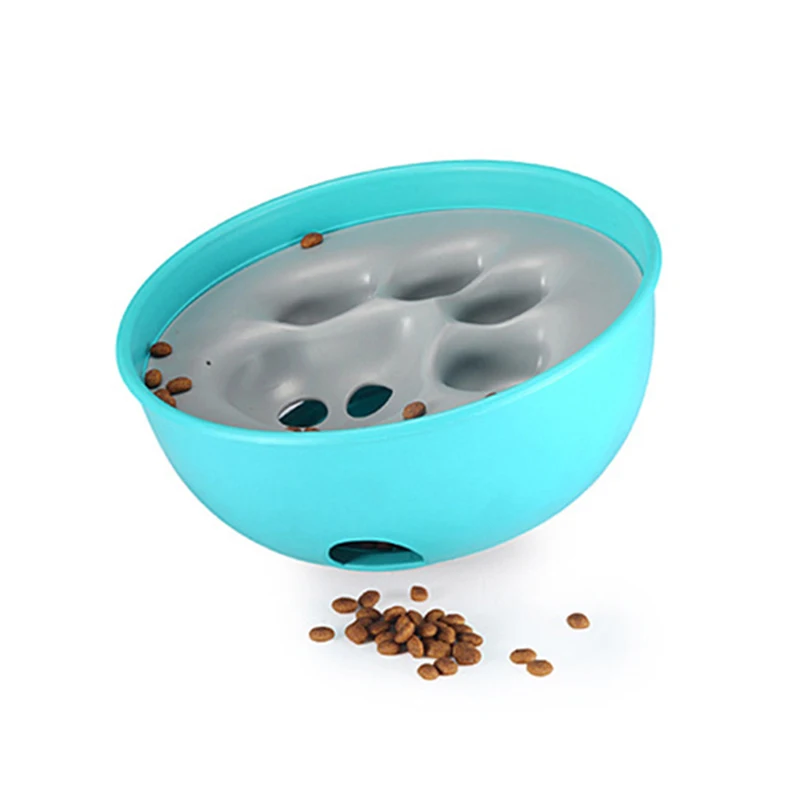 Синий New Pet Dog Bowl Tumbler Slow Feeder Anti Leakage Food IQ Treat Ball Dog Toys for Pet Cat Food Water Feeding Dish Feeder - Цвет: Синий