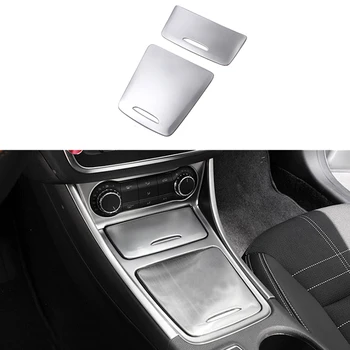 

2pcs Stainless Black Silver Center Storage Box Cover Trim For Mercedes-Benz GLA Class 14-16 & A Class 13-16 & CLA Class 13-16