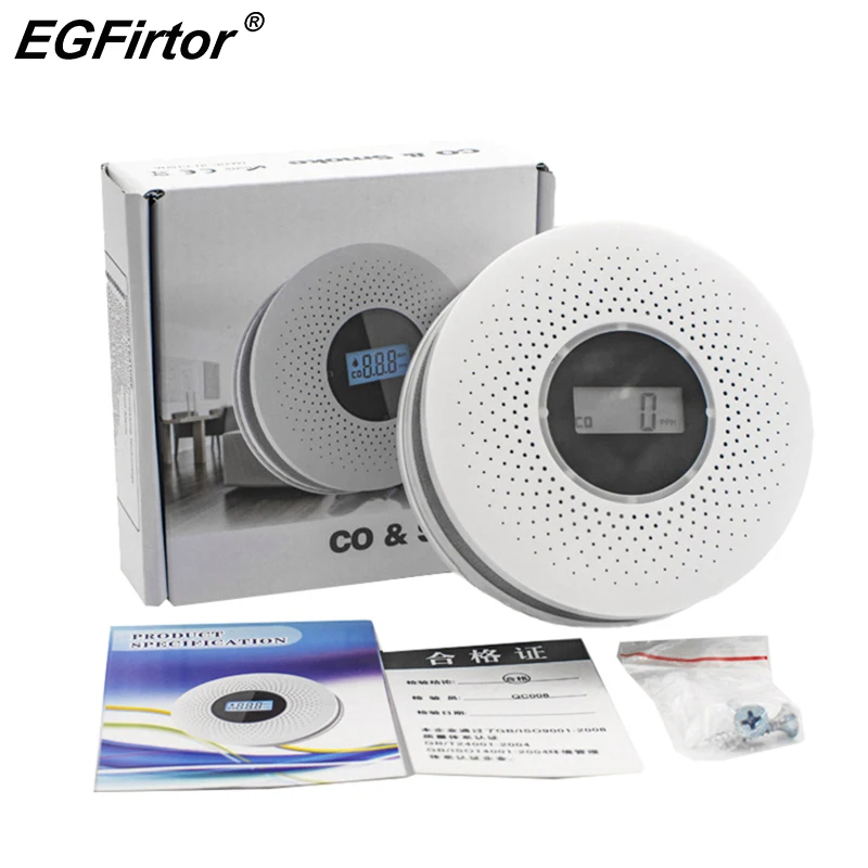 Home Security 2 In 1 CO Smoke Detector Live Voice Carbon Monoxide Leakage Sensor LCD Display Co Alarm Sensor Smart Home Sensor