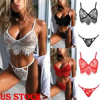 

Women Sexy-Lingerie Lace Bra Nightwear Sleepwear Babydoll G-string Underwear Set