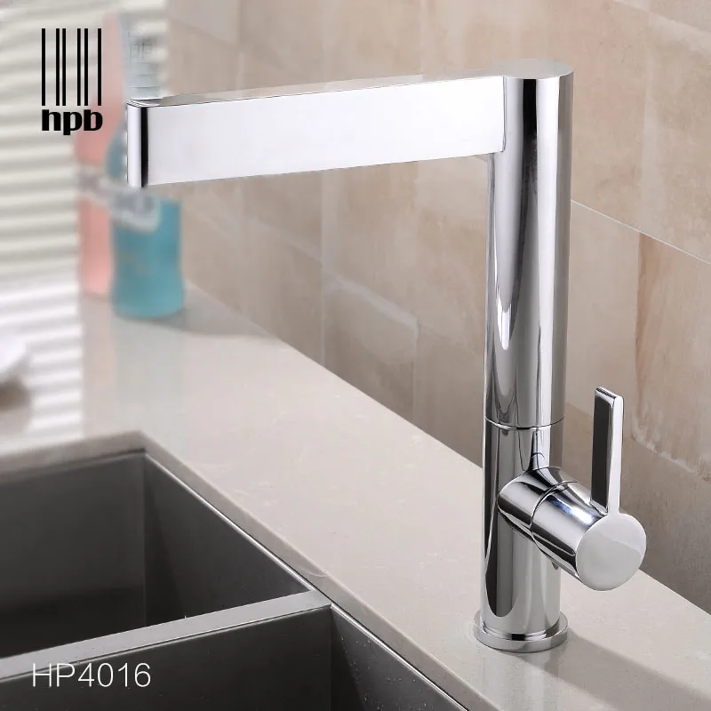 HPB Brass Kitchen Faucet Bathroom Sink Basin Mixer Tap Deck Mounted Single Hole Hot and Cold Water Swivel  Spout Chrome HP4016