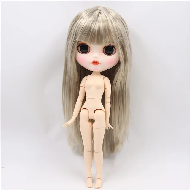 naked doll Ледяной фабрики Блит куклы 1/6 bjd пользовательские кукла серебряные волосы, Новые матовые лицо с зубами, белая кожа Совместное тела 30 см BL3167 - Цвет: naked doll