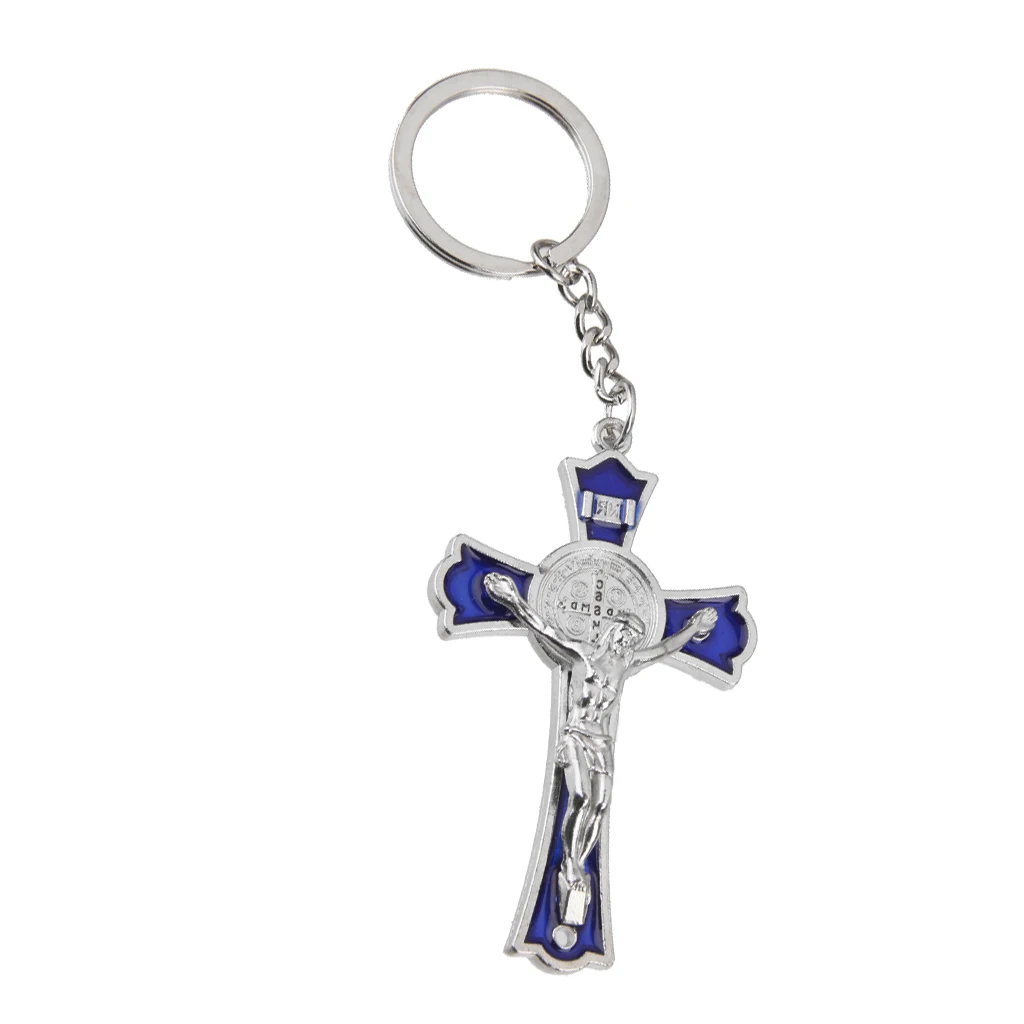 Blue Cross Crucifix Jesus Christ Keyring Holy Religious Key Ring Keychain Gift Chains Fashion Jewelry