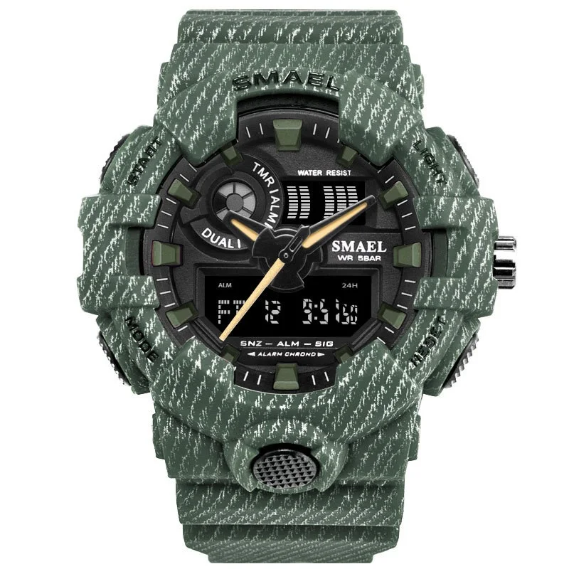 SMAEL брендовые Роскошные ковбойские спортивные часы Новые мужские военные часы Аналоговые армейские цифровые наручные часы 8001 водонепроницаемые часы мужские часы - Цвет: Cowboy Green