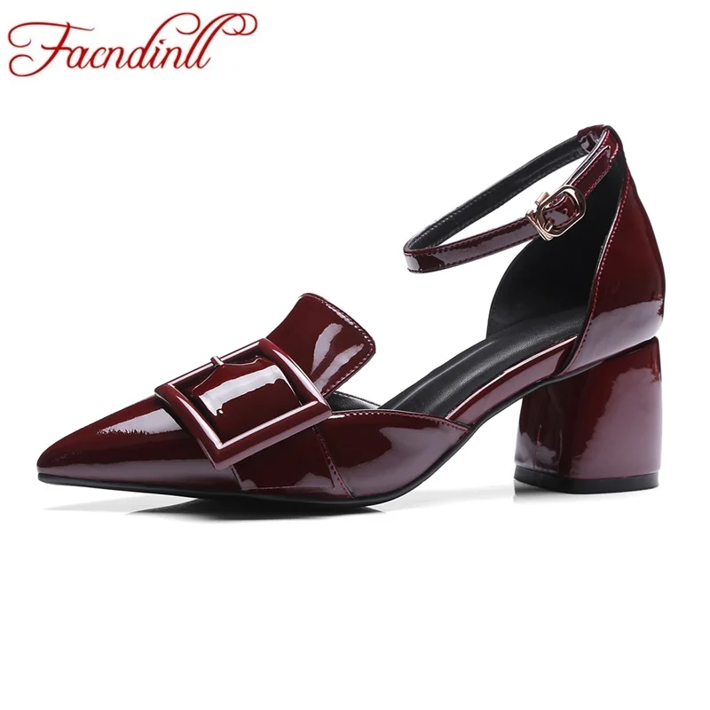 

FACNDINLL genuine leather women sandals new fashion spring summer shoes square heel pointed toe women dress party wedding shoes