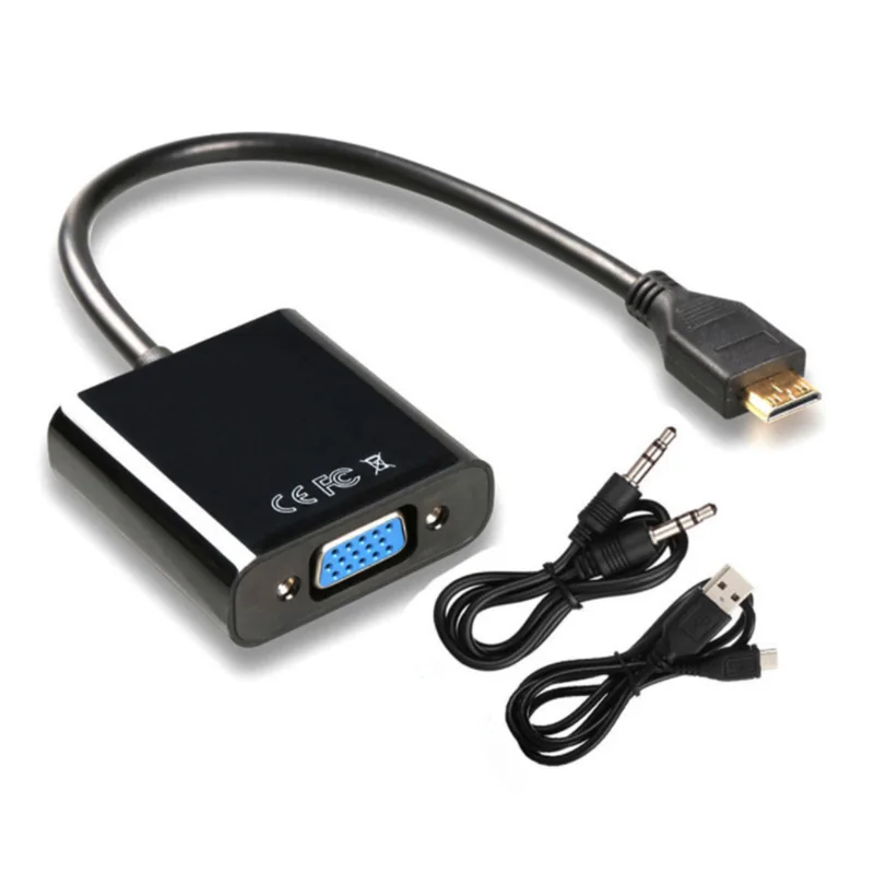 

Mini HDMI to VGA Converter Adaptor Cable 1080P HDMI VGA Adapter male to female with audio USB power for Computer laptop TV BOX